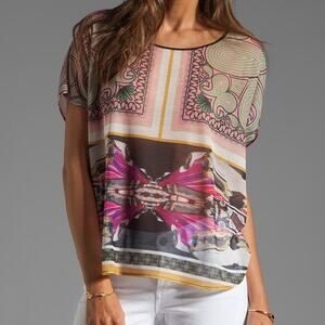 Clover Canyon Revolve Candy Cars Print Sheer Oversized Bohemian Knit Top
